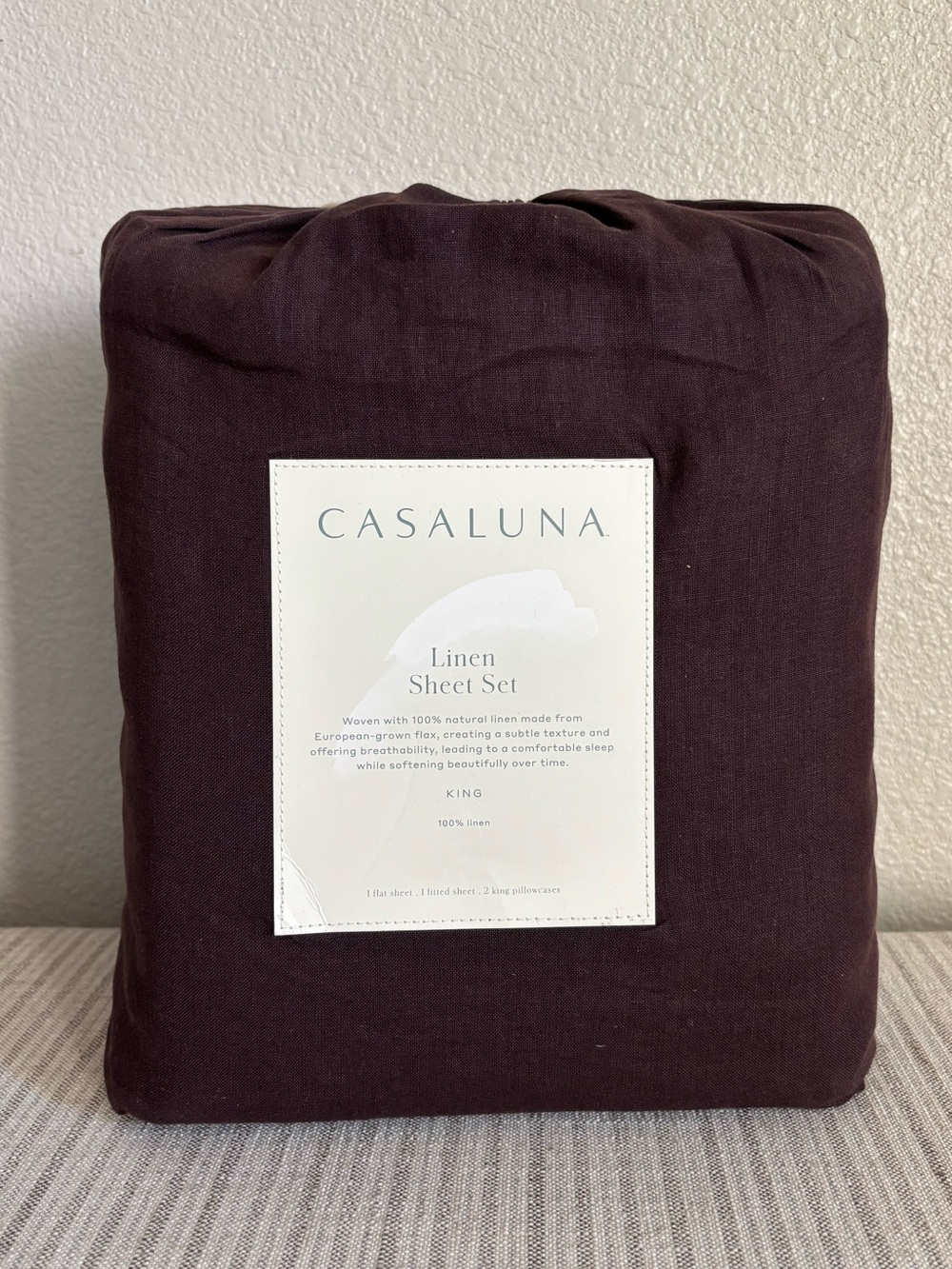 NWT King 100% Linen Sheet Set Dark Fig - Casaluna